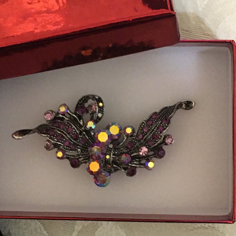 FAUX AMETHYST RHINESTONE VINTAGE BROOCH PIN - Picture 2 of 9